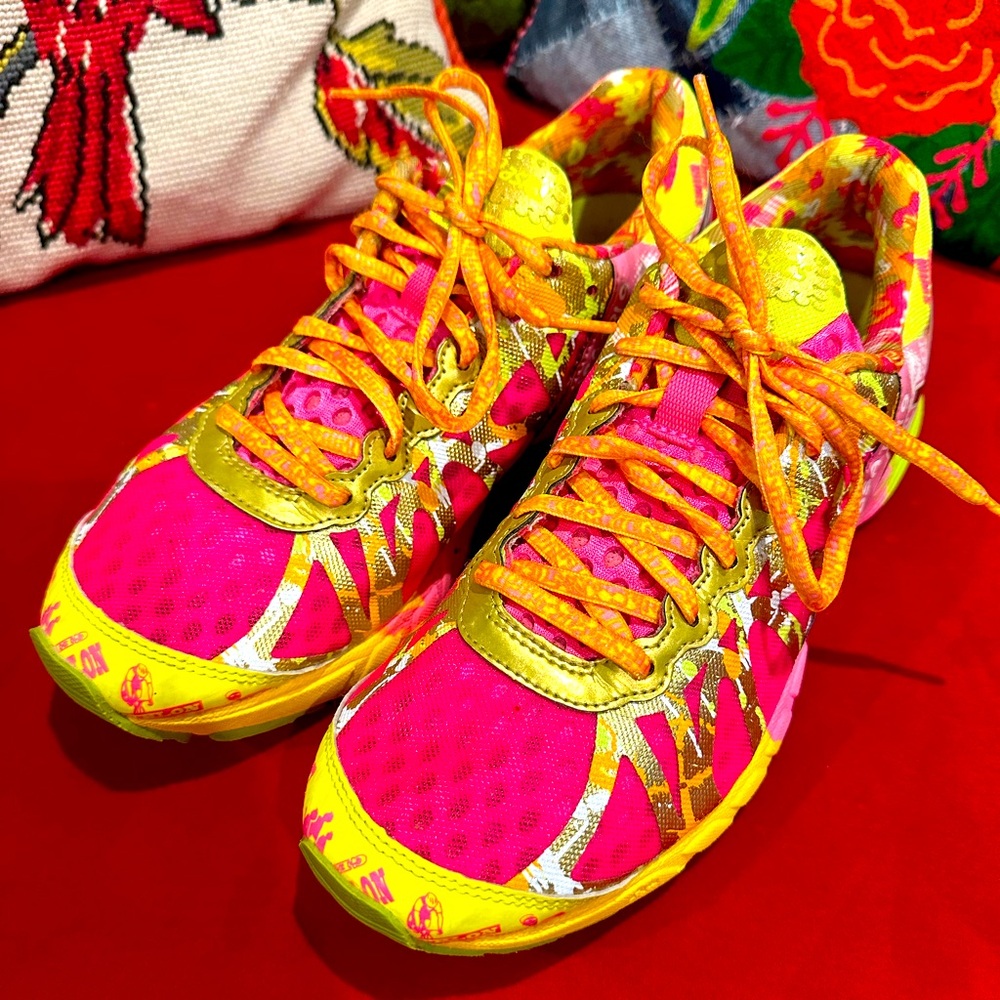 ASICS bright colored running shoes